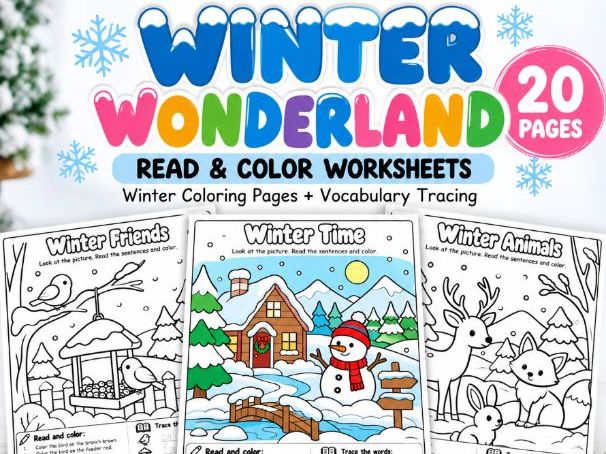 Winter Read and Color Worksheets | Winter Coloring Pages & ESL Vocabulary