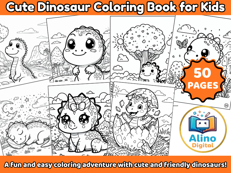 Cute Dinosaur Coloring Book for Kids