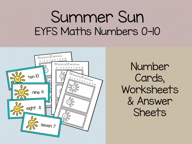 Summer Sun Counting Cards & worksheets 0–10 EYFS Maths Continuous Provision & Number Recognition