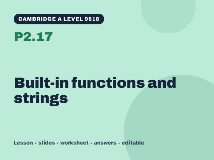 Cambridge A Level Computer Science 9618 – P2.17 Built-in functions and strings – Lesson & Worksheet