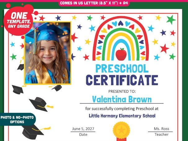 Editable Certificate of Completion, Printable Classroom Achievement Awards, PDF and PowerPoint, Phot