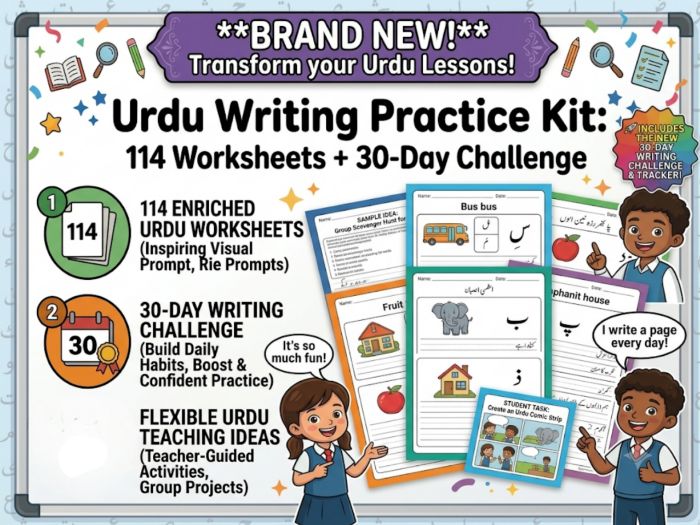 114 Urdu Writing Worksheets For Writing Practice + 30-Day Guided Writing Challenge