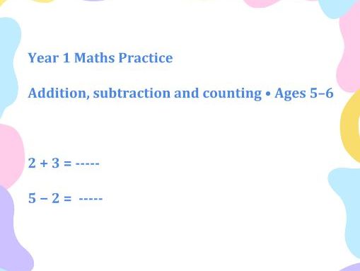 Year 1 Maths Worksheets | Addition, Subtraction and Counting | Ages 5–6.