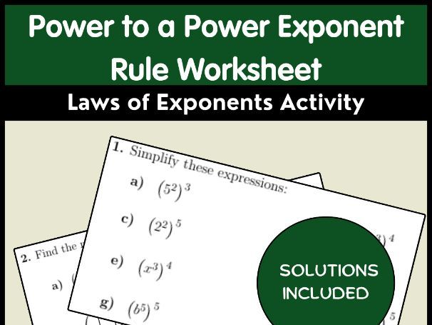 Power to a Power Exponent Rule Worksheet | Laws of Exponents Activity
