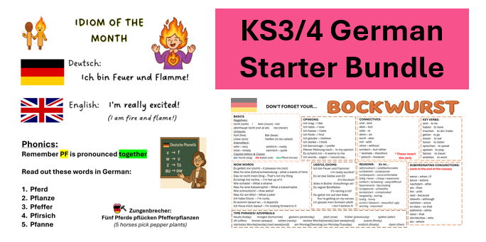 German Bundle: Idioms, Phonics, Writing Mat