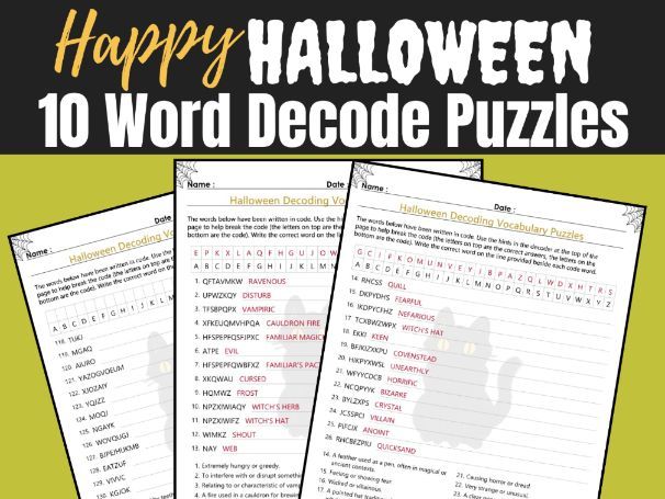 Fun Halloween Decoding Bundle of 10 Puzzles | Trivia Printable Vocabulary Activity – Digital Downloa