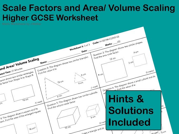 GCSE Maths Worksheet: Scale Factors and Area/ Volume Scaling - Higher Tier