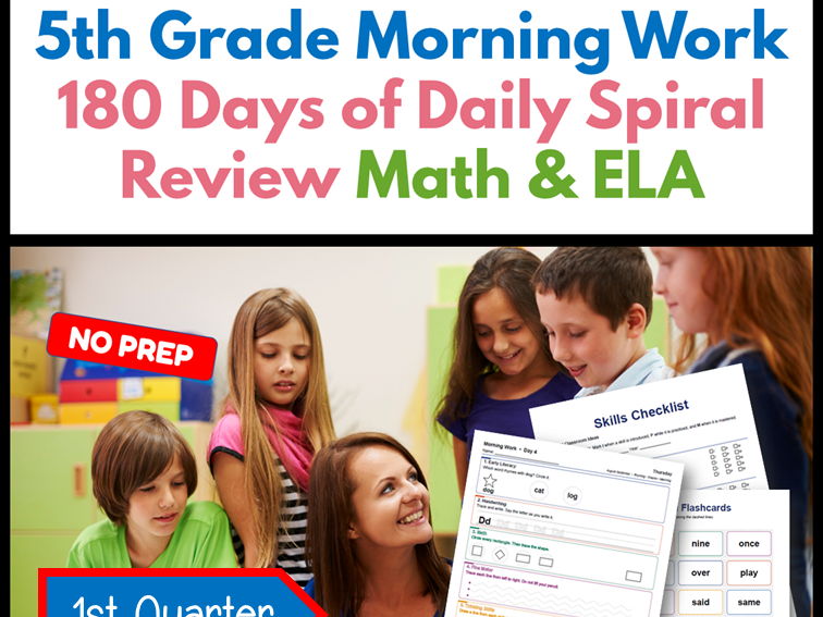 5th Grade Morning Work | 180 Days Daily Spiral Review | Math & ELA | 1st Quarter