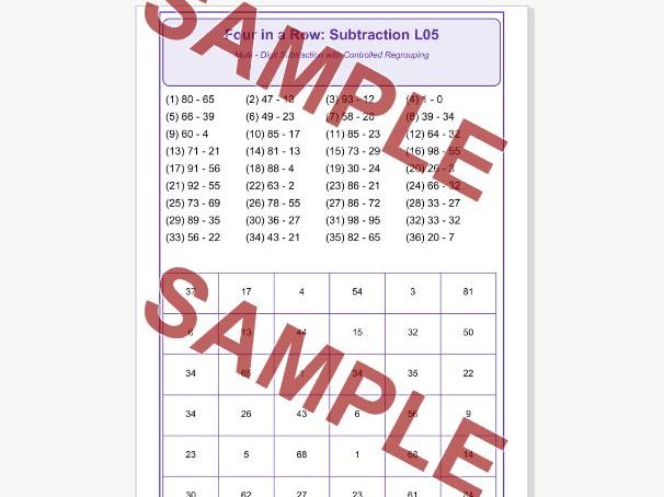 Subtraction L05 Four in a Row | Multi-Digit Subtraction With Controlled Regrouping