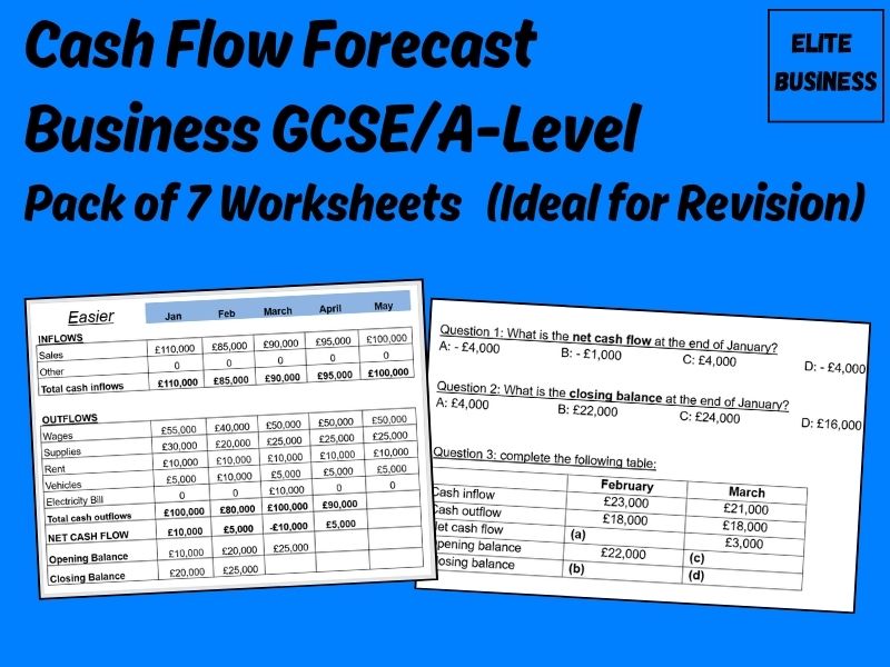 Cash Flow Forecast Worksheets Business GCSE/A-Level