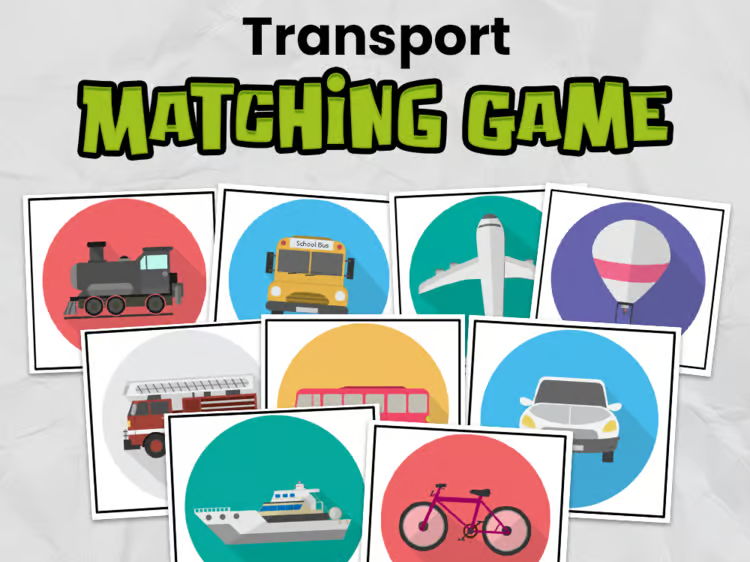 Transport Matching Card Game | Memory Game Centers for Kindergarten or EYFS