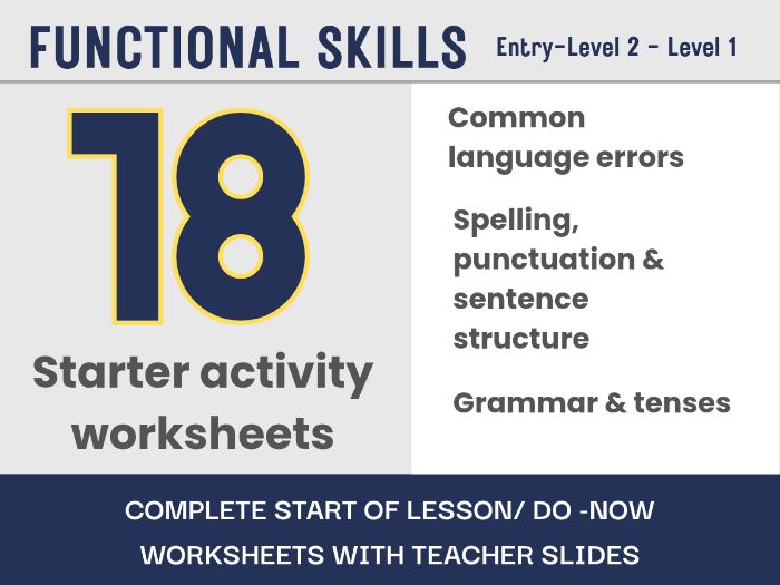 Functional Skills English - Entry Level 2 - Level 1 SPaG Bundle - 18 Worksheets/ Do Now tasks
