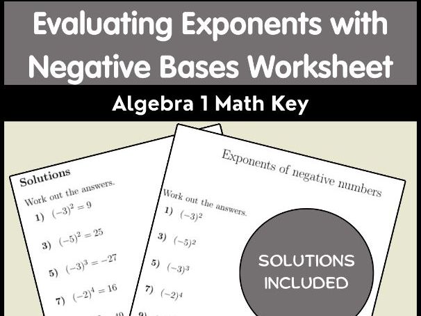 Evaluating Exponents with Negative Bases Worksheet | Algebra 1 Math Key