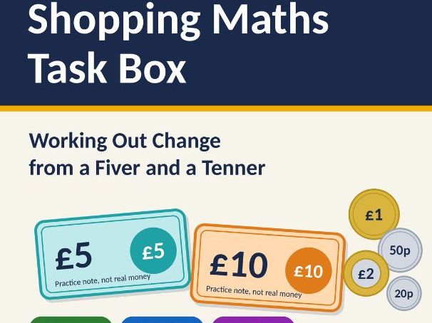 Shopping Maths Task Box: Change from a Fiver and a Tenner for SEND Money Skills (KS3, KS4, Post 16)