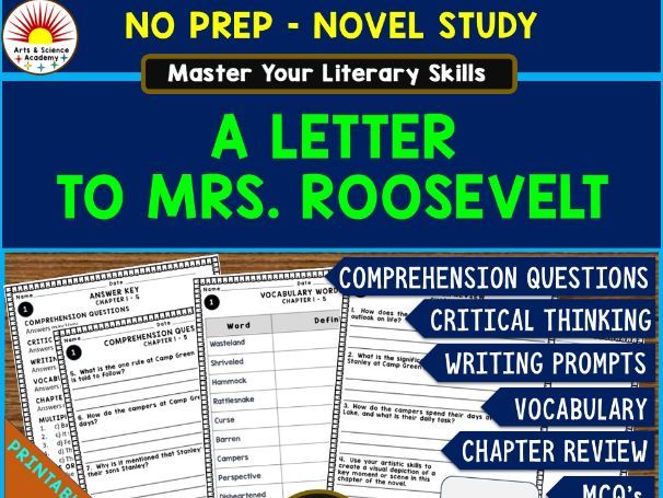 A LETTER TO MRS. ROOSEVELT Novel Study Comprehension, Critical Thinking, Vocab, MCQs, True or False