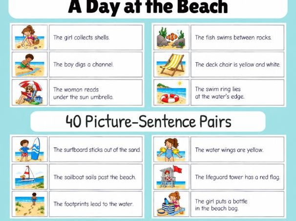 A Day at the Beach | First Sentences | Grades 1-2