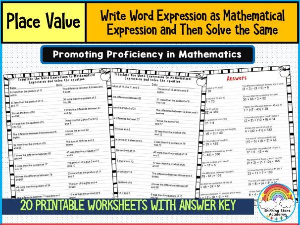 Write Each Word Expression as Mathematical Expression and Then Solve Worksheets | Translating Words