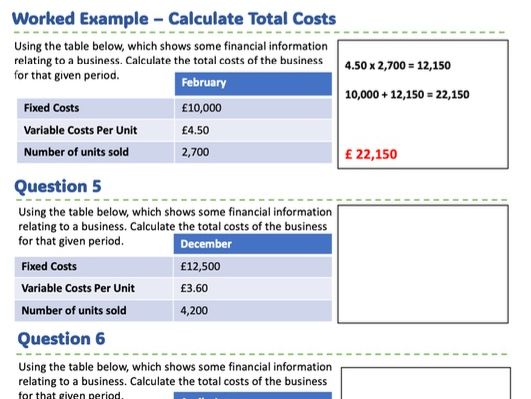 GCSE Edexcel Business Calculations - Theme 1
