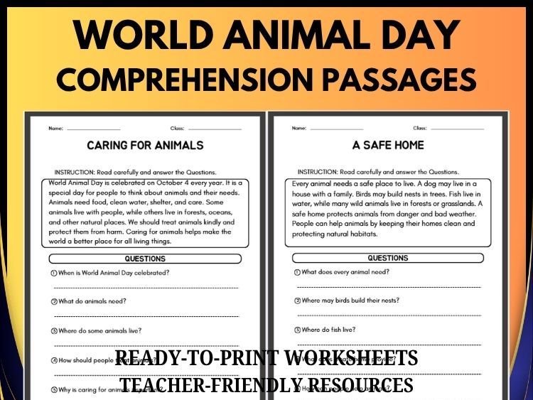 World Animal Day Reading Comprehension | 20 Passages with Questions ...