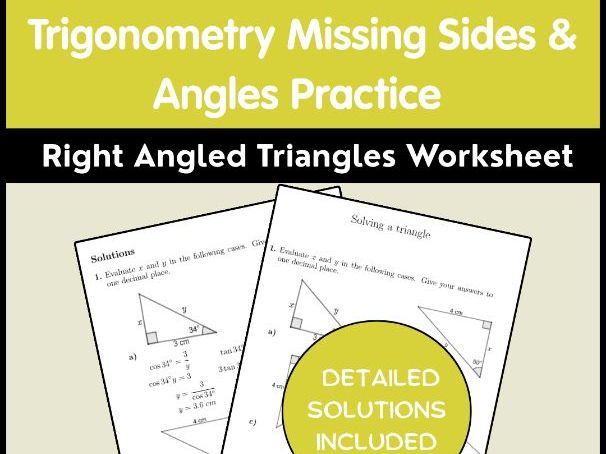 Trigonometry Missing Sides & Angles Practice | Right Angled Triangles Worksheet