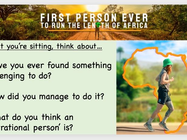 KS2 Assembly PPT - Russ Cook, Running the length of Africa (determination, motivation, dream big)