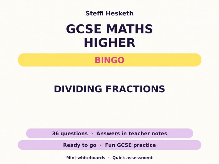 Dividing Fractions GCSE Maths Higher Bingo