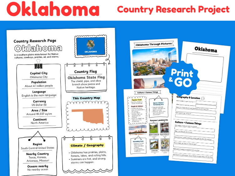 Oklahoma State Research Project | US Geography & State Study Worksheets
