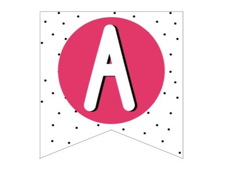 Lettering Bunting with black dot background and letters in bright colour circles – classic font