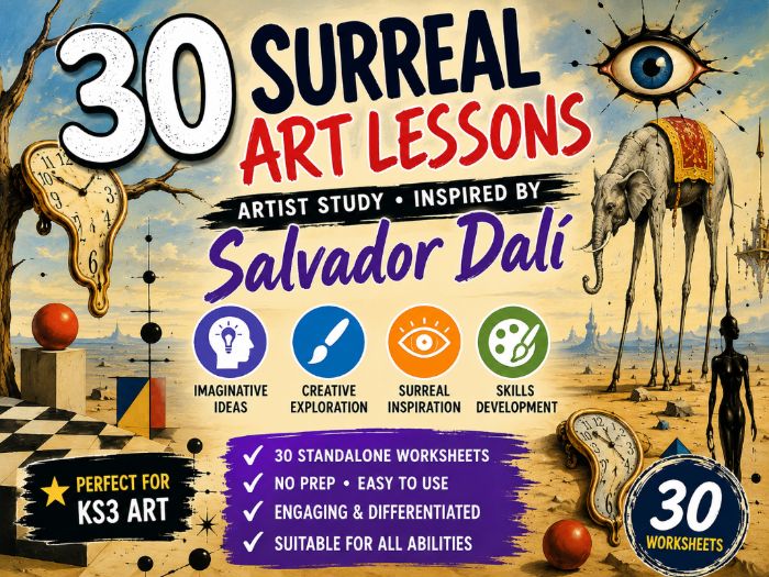 Salvador Dalí Surrealism Art Worksheets | 30 KS3 Art Lessons & Drawing Activities | Artist Study