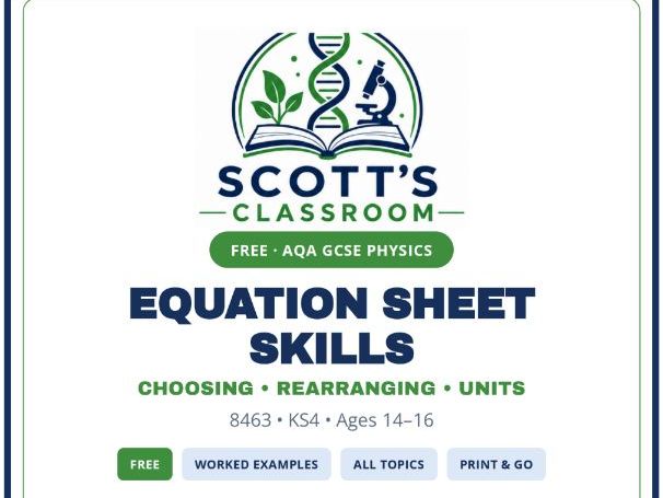 FREE AQA GCSE Physics Equation Sheet Skills