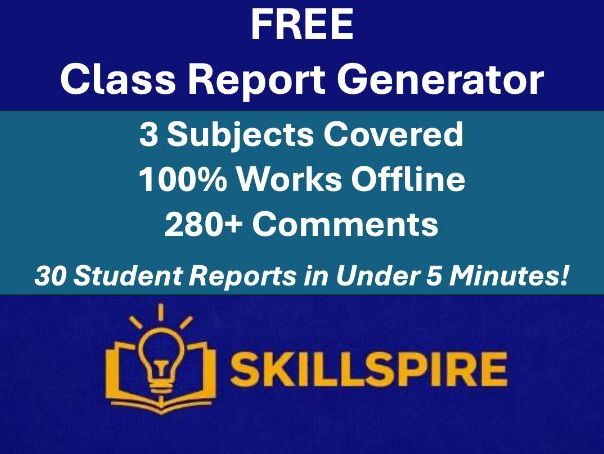 FREE Class Report Generator | 288+ Report Comments | English, Maths & Science | KS3–KS5 | HTML Tool