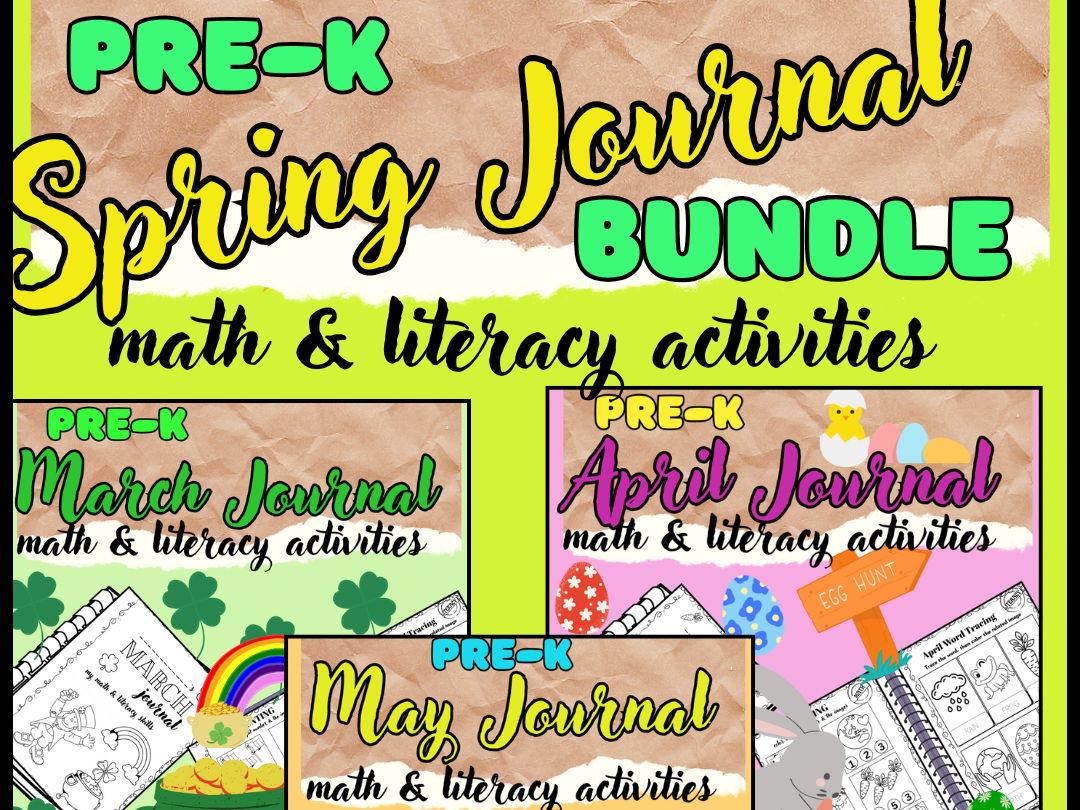 Spring Bundle Journal for Pre-K (March, April, May) | Literacy & Math Activities