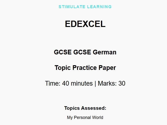 Edexcel GCSE German My Personal World Practice Paper