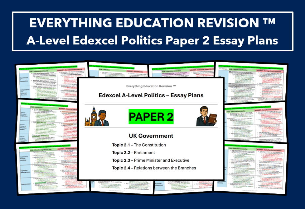 *RESOURCE BUNDLE* A-Level Edexcel Politics Essay Plans for Paper 2 – UK Government