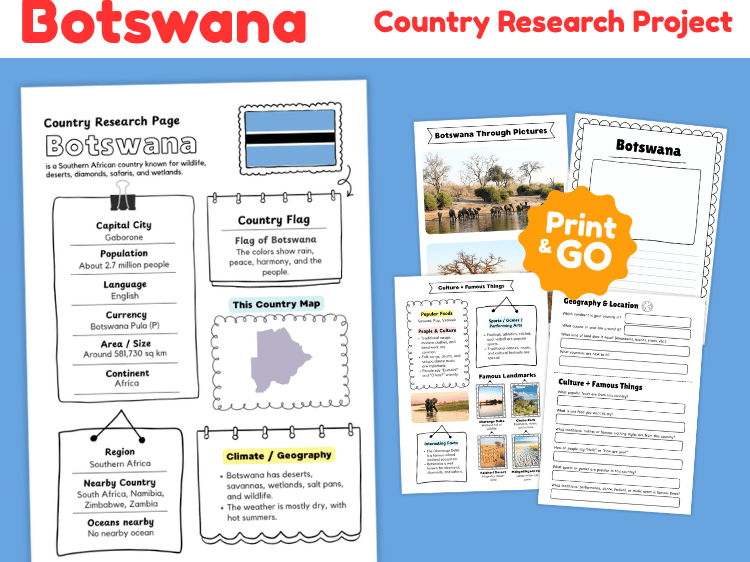 Botswana Country Research Project | Geography & Culture Worksheets