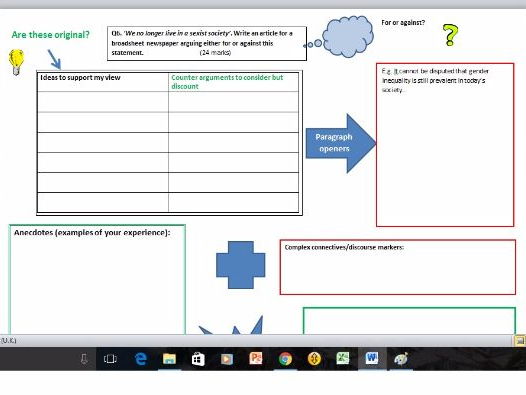 Writing to argue planning frame Q5 New AQA English Language Paper 2