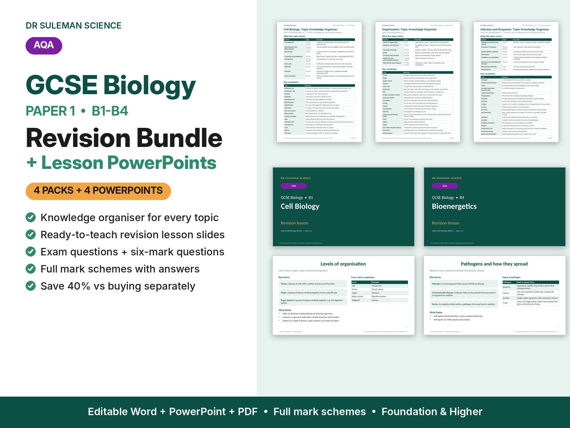 AQA GCSE Biology Paper 1 Revision Bundle + PowerPoints (B1-B4)