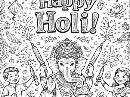 Happy Holi Hindu Festival Mindful Colouring Page