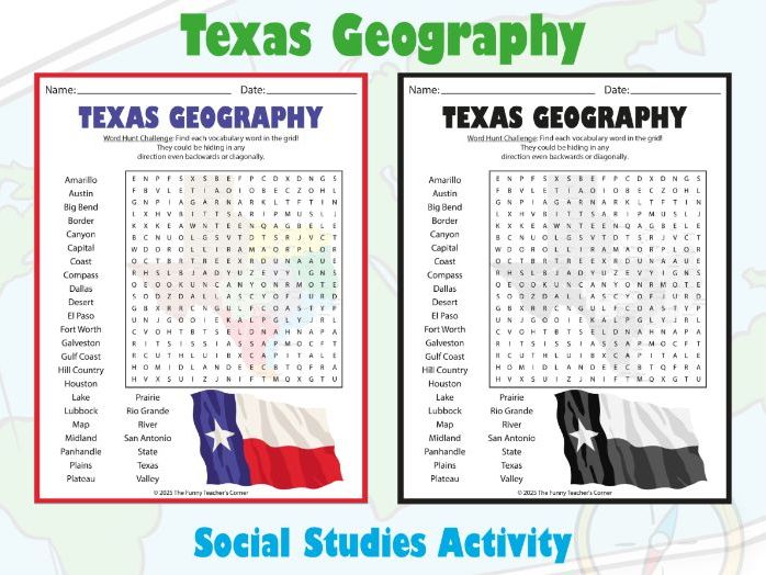 Texas Geography Word Search Puzzle | 3rd–6th Grade Social Studies Activity