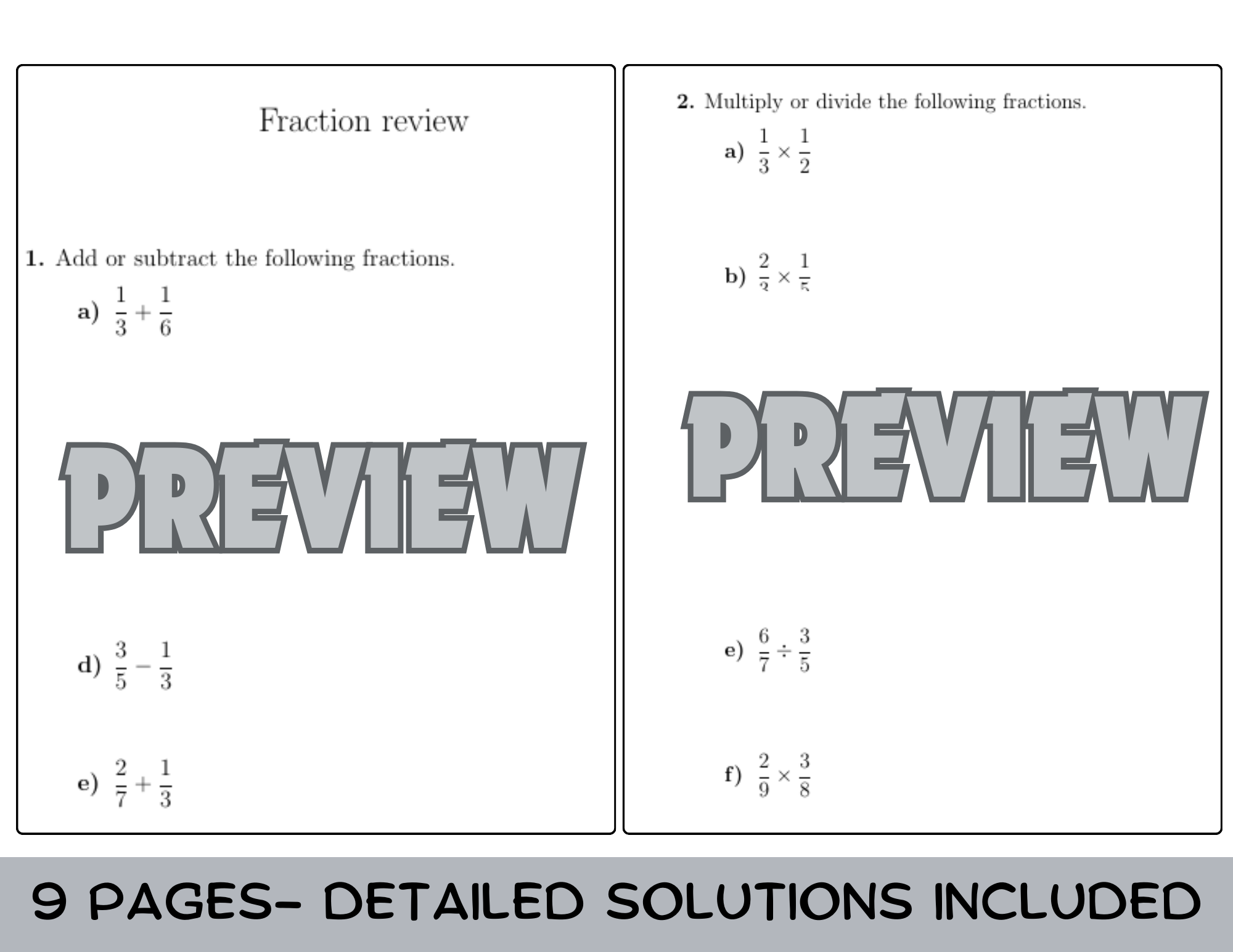 Fraction Operations Worksheet | Adding, Subtracting, Multiplying ...
