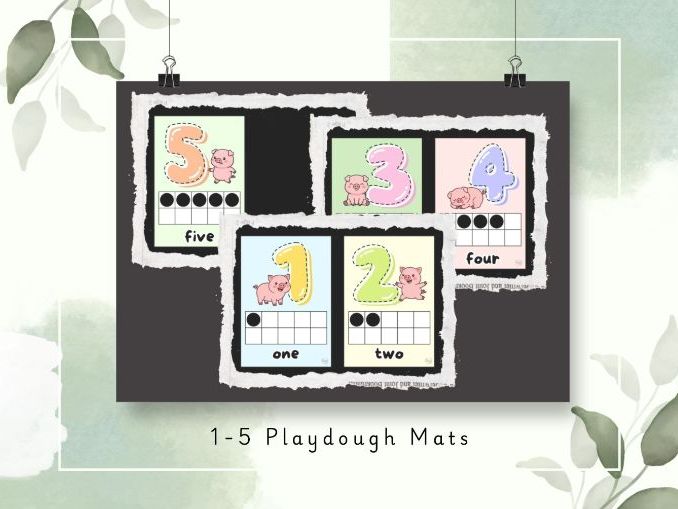 Numbers 1–5 Playdough Mats with Ten Frames  and Pigs