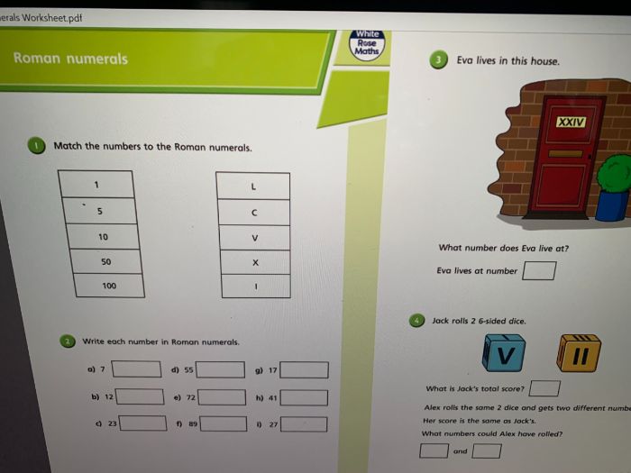 Y4 Roman Numerals Worksheet
