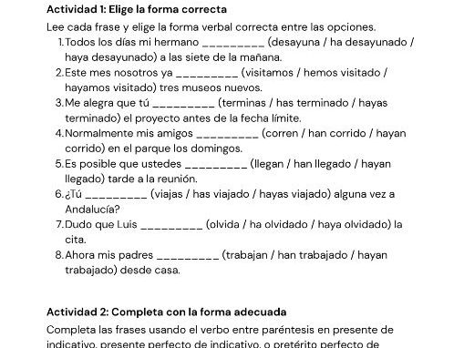 Spanish Verb Tenses Practice-Present,Present Perfect,Present Perfect Subjunctive