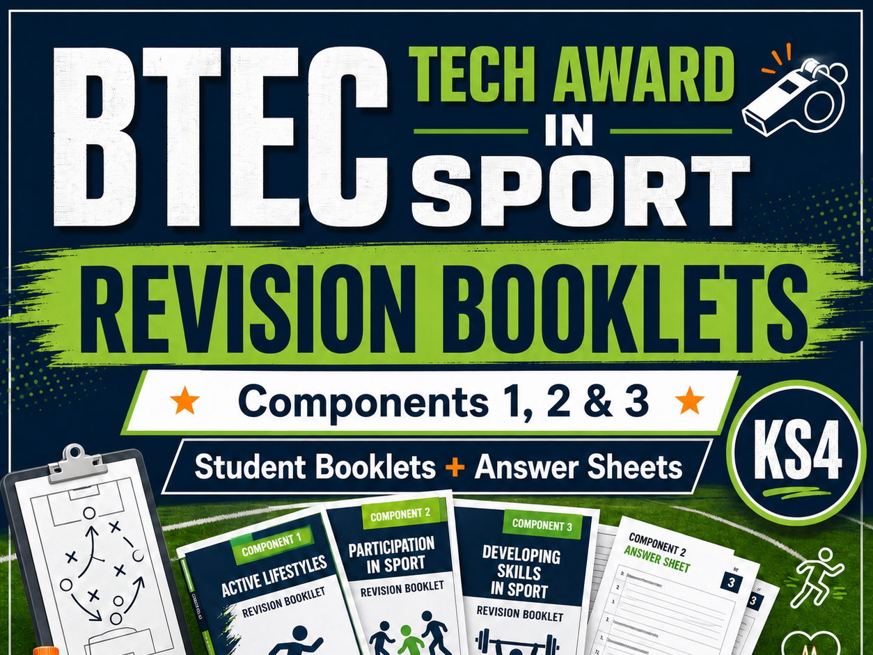 Pearson BTEC Tech Award in Sport Complete Booklet Bundle | Components 1, 2 and 3 | Retrieval, Revision, Exam Prep, Mastery and Homework Booklets & Answers
