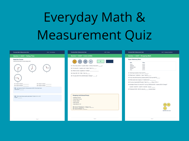 Everyday Math & Measurement Quiz