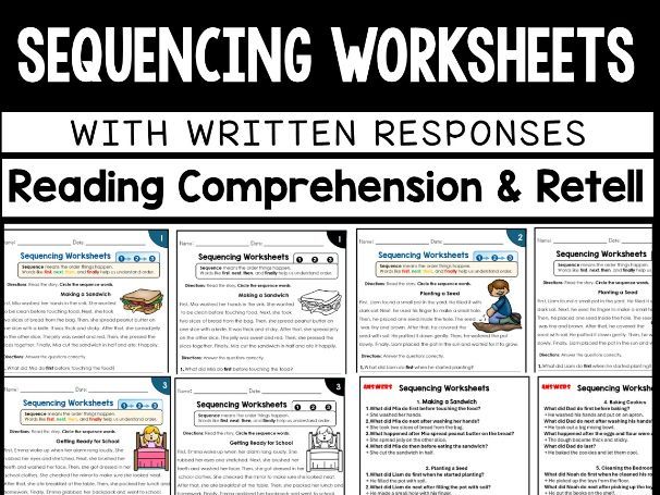 Sequencing Worksheets with Written Responses | Reading Comprehension & Retell (B&W + Color)