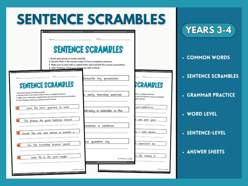 Sentence Scrambles | Years 3 & 4 Common Words