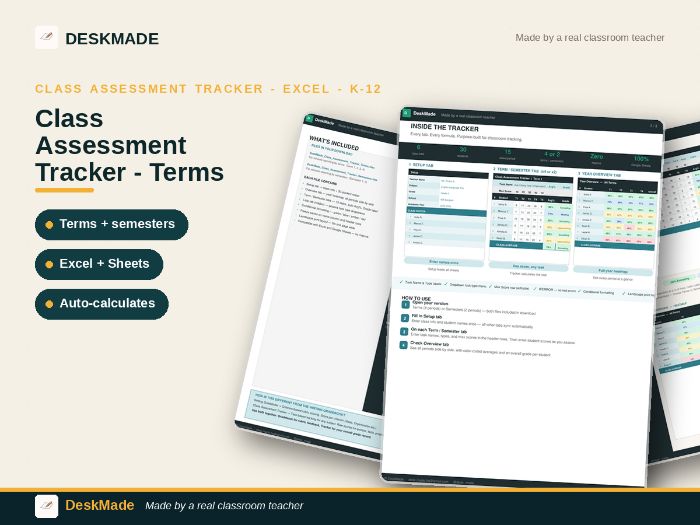 Class Assessment Tracker | Terms & Semesters | Excel | K-12 | All Subjects
