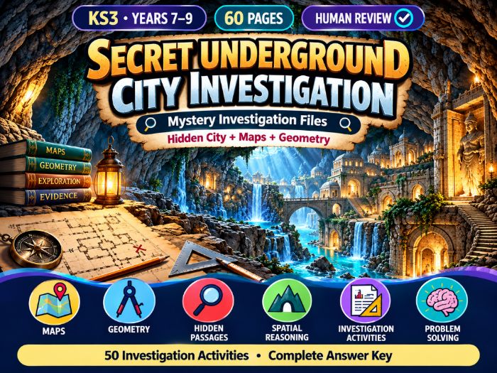 Secret Underground City Investigation | KS3 Maths Geometry & Maps | 60 Pages