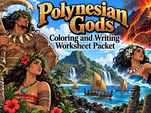Polynesian Gods Coloring & Writing Worksheet Packet (15 Total)